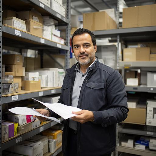 Gerchu Costesich organizando stock en el depósito con cajas rotuladas y planillas de salida