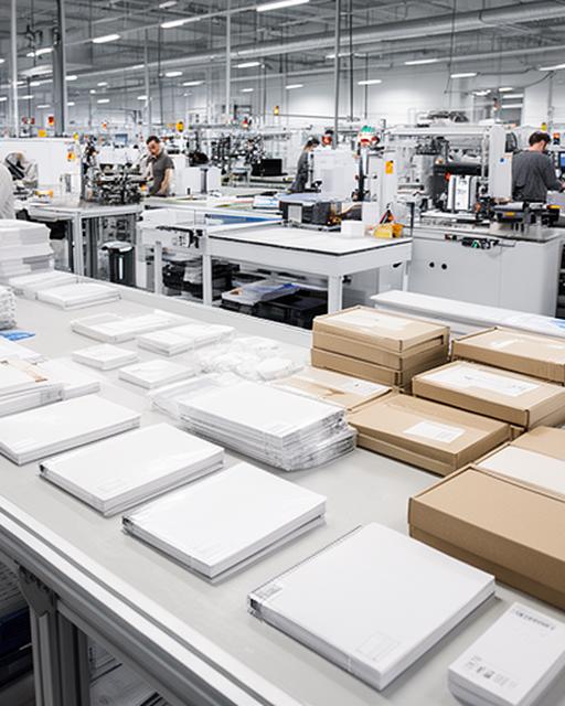 Fotografía actual de la planta moderna con operarios revisando cuadernos y cajas listas para despacho